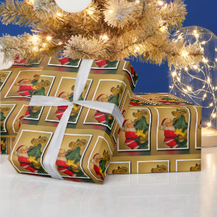 Santa Claus on Christmas Tree Classic Jolly Golden Wrapping Paper