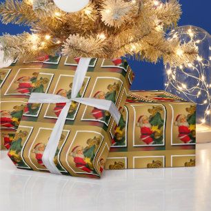 Santa Claus on Christmas Tree Side-by-Side Pattern Wrapping Paper