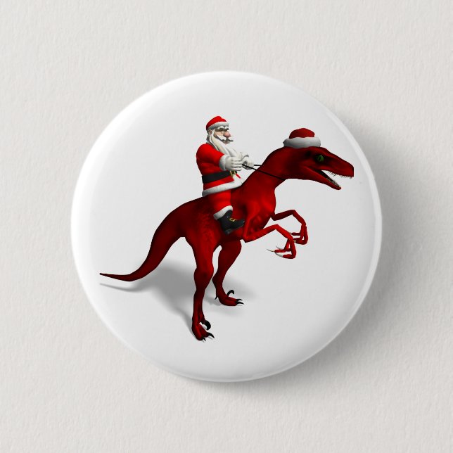 Santa Claus On Dino 2 Inch Round Button (Front)