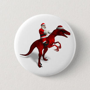 Santa Claus On Dino 2 Inch Round Button