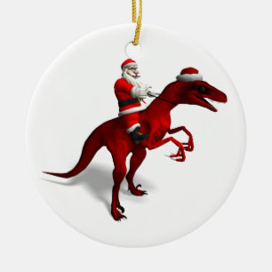 Santa Claus On Dino Ceramic Ornament