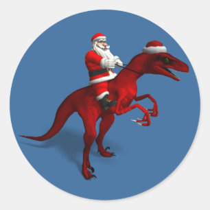 Santa Claus On Dino Classic Round Sticker