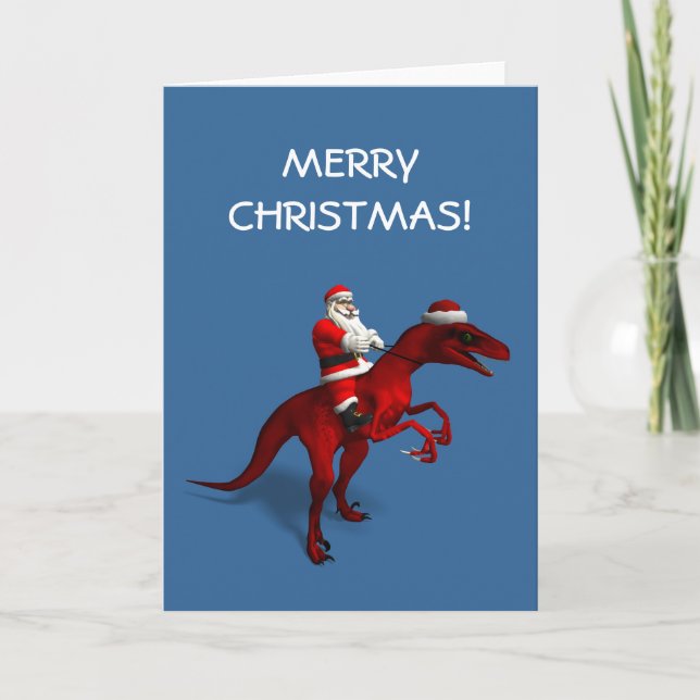 Santa Claus On Dino Holiday Card (Front)