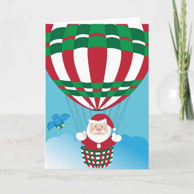 Santa Claus on hot air balloon Holiday Card (Front)