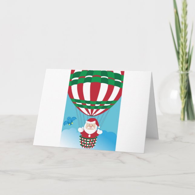 Santa Claus on hot air balloon Holiday Card (Front)