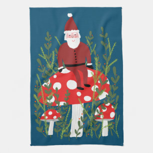 Santa Claus on Magical Mushroom Kitchen Towel
