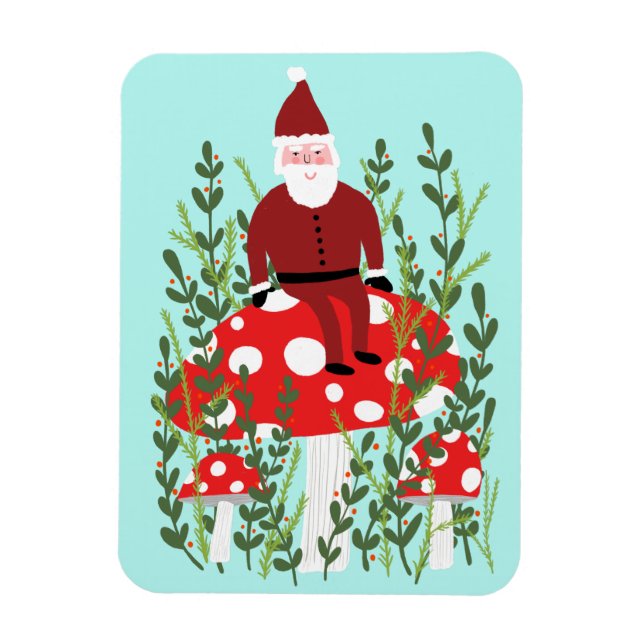 Santa Claus on Magical Mushroom Xmas Magnet (Vertical)