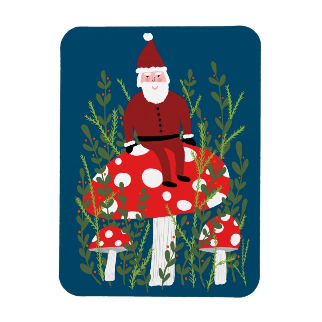 Santa Claus on Magical Mushroom Xmas Magnet (Vertical)