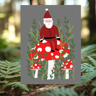 Santa Claus on Magical Mushroom Xmas Postcard