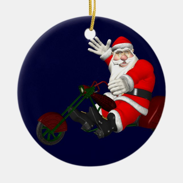 Santa Claus On Motor Trike Ceramic Ornament (Front)