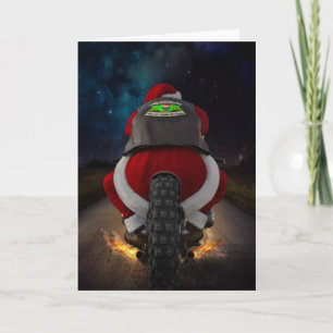 SANTA CLAUS ON MOTORCYCLE CHRISTMAS CARD