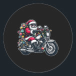 Santa Claus On Motorcycle Funny Biker Christmas Xm Classic Round Sticker<br><div class="desc">Santa Claus On Motorcycle Funny Biker Christmas Xmas Lights</div>