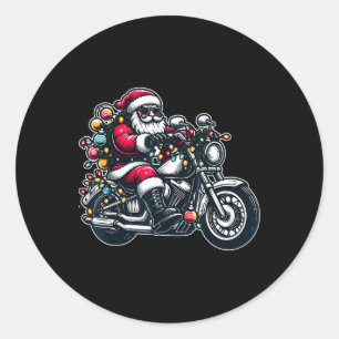 Santa Claus On Motorcycle Funny Biker Christmas Xm Classic Round Sticker