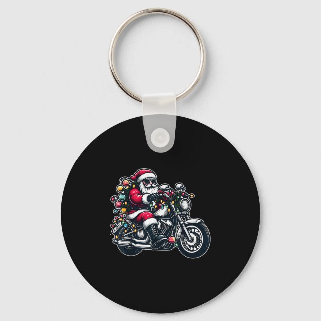 Santa Claus On Motorcycle Funny Biker Christmas Xm Keychain (Front)