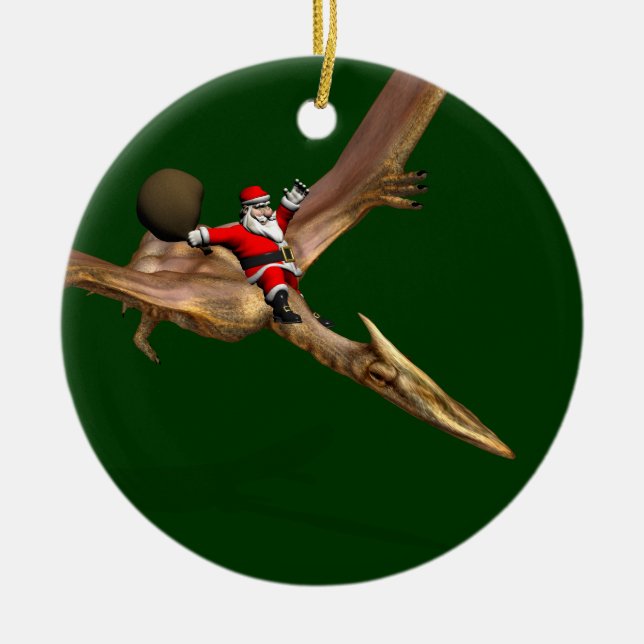 Santa Claus On Quetzalcoatlus Ceramic Ornament (Front)