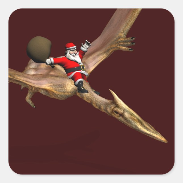Santa Claus On Quetzalcoatlus Square Sticker (Front)