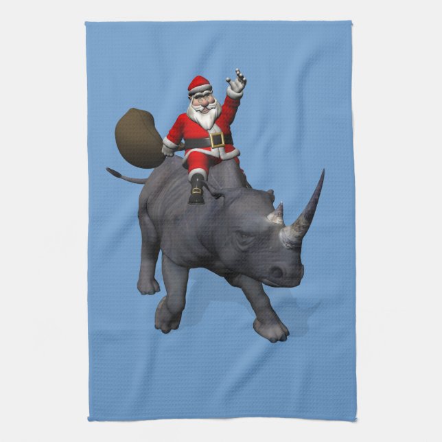 Santa Claus On Rhino Rhinoceros Kitchen Towel (Vertical)