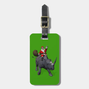 Santa Claus On Rhino Rhinoceros Luggage Tag