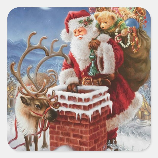 Santa Claus On Roof Square Sticker (Front)