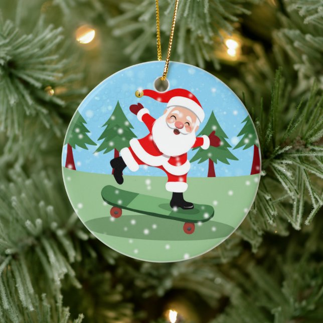 Santa claus on skateboard ceramic ornament (Tree)