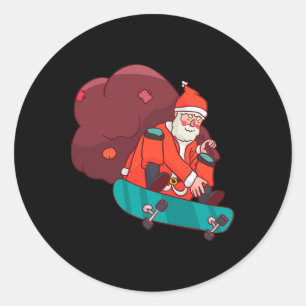 Santa Claus On Skateboard Funny Christmas Gift Classic Round Sticker