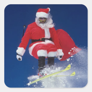Santa Claus on skis jumping off a cornice at Square Sticker