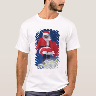 Santa Claus on skis jumping off a cornice at T-Shirt