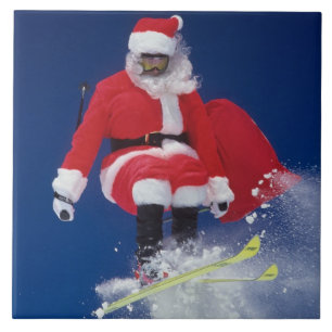 Santa Claus on skis jumping off a cornice at Tile