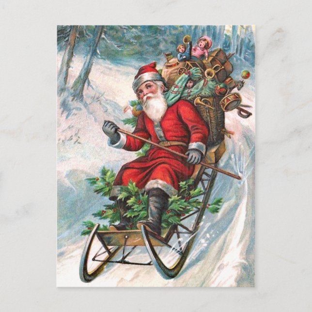 Santa Claus on Sleigh Holiday Postcard (Front)