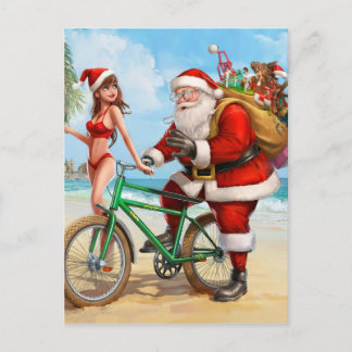 Santa Claus on the beach, Merry Christmas! Postcard