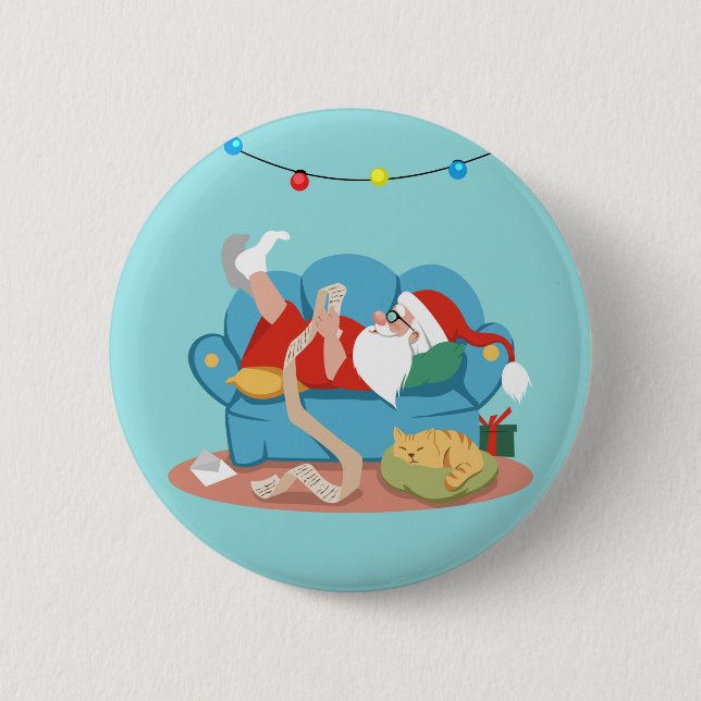Santa Claus on the couch in pyjamas 2 Inch Round Button (Front)