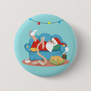 Santa Claus on the couch in pyjamas 2 Inch Round Button