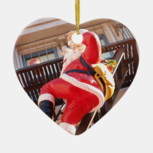 Santa Claus on the Fire Escape Ceramic Ornament