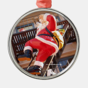 Santa Claus on the Fire Escape Metal Ornament