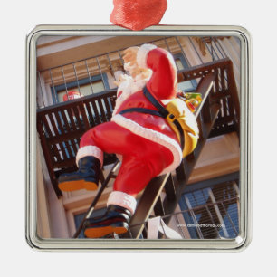Santa Claus on the Fire Escape Metal Ornament