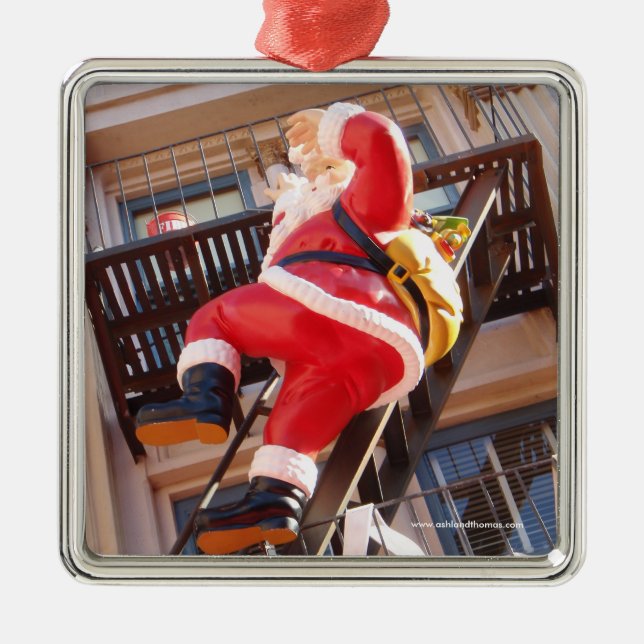 Santa Claus on the Fire Escape Metal Ornament (Front)