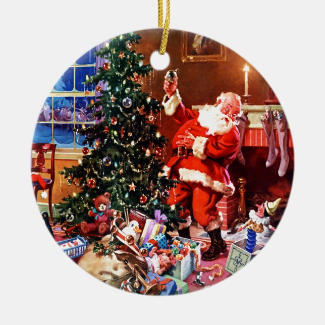 Santa Claus on the Night Before Christmas Ceramic Ornament (Front)