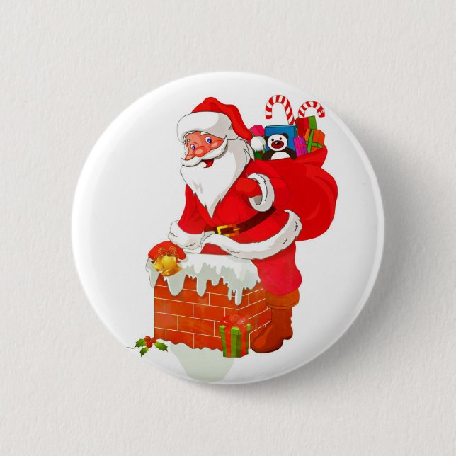 Santa Claus on the roof cartoon 2 Inch Round Button (Front)