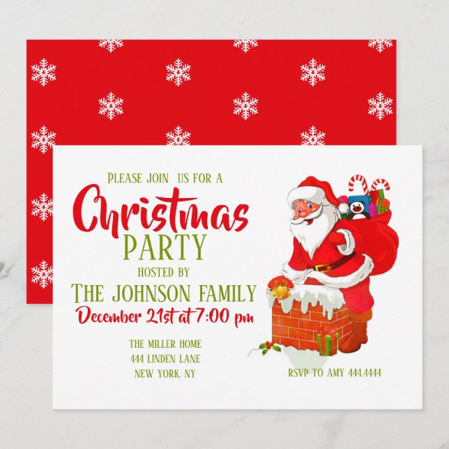 Santa Claus on the roof cartoon          Invitation (Front/Back)