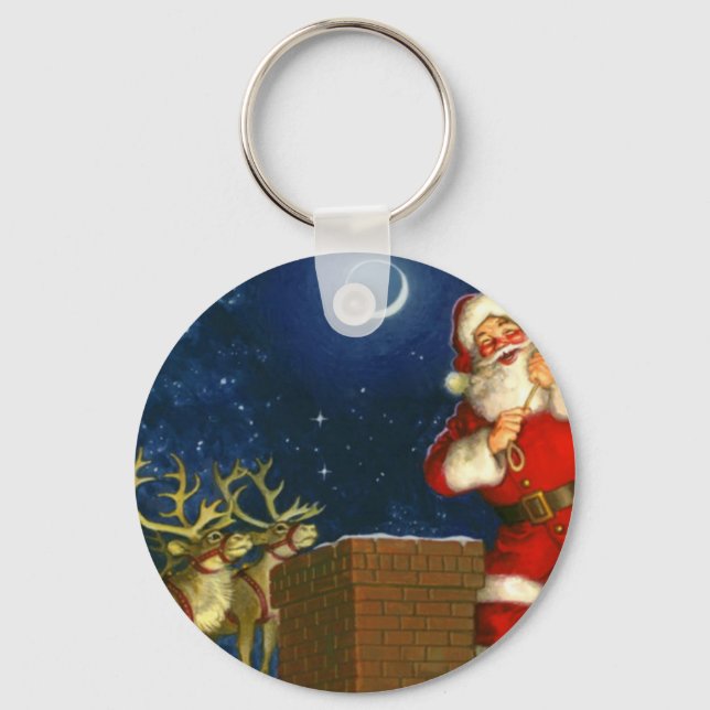 Santa Claus on the roof Keychain (Front)