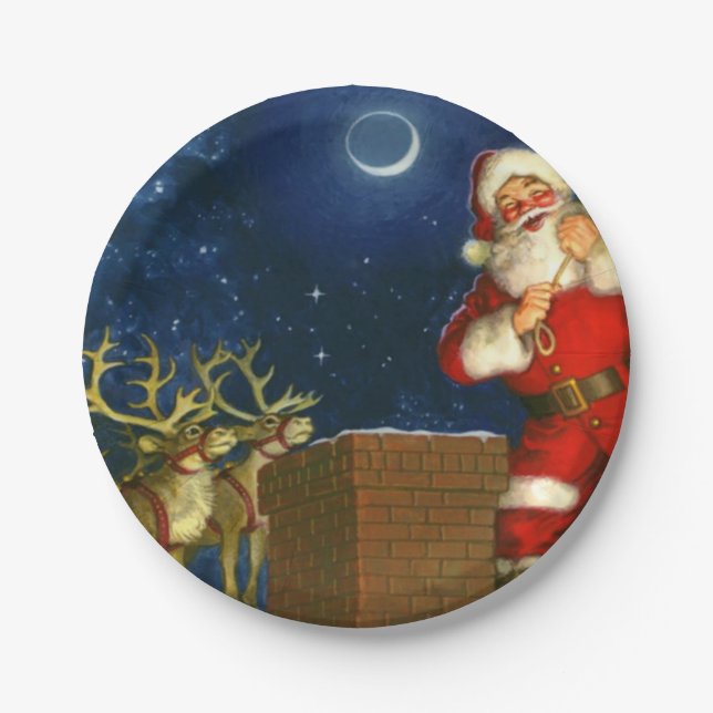Santa Claus on the roof Paper Plate (Front)