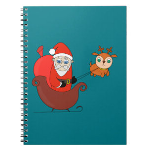 Santa Claus on the Sleigh with a Cute Reindeer Notebook