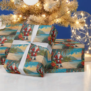 Santa Claus on Tropical Beach  Wrapping Paper