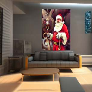 Santa Claus one a viking ship   AI Art Poster