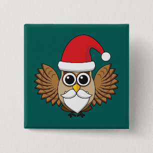 Santa Claus Owl 2 Inch Square Button