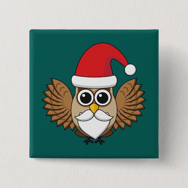 Santa Claus Owl 2 Inch Square Button (Front)