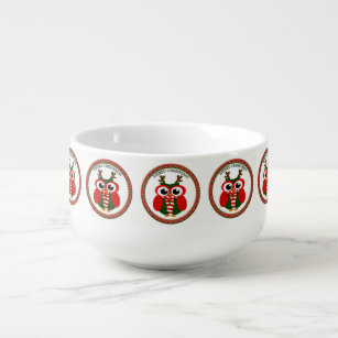 Santa Claus Owl with a red and white scarf Soup Mug