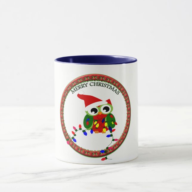 Santa Claus owl with christmas lights Mug (Center)