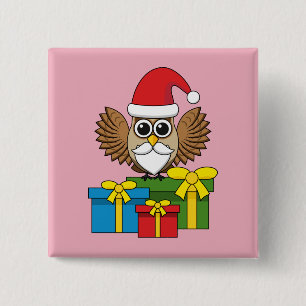 Santa Claus Owl with Presents 2 Inch Square Button