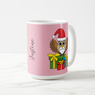 Santa Claus Owl with Presents   Add Name Coffee Mug